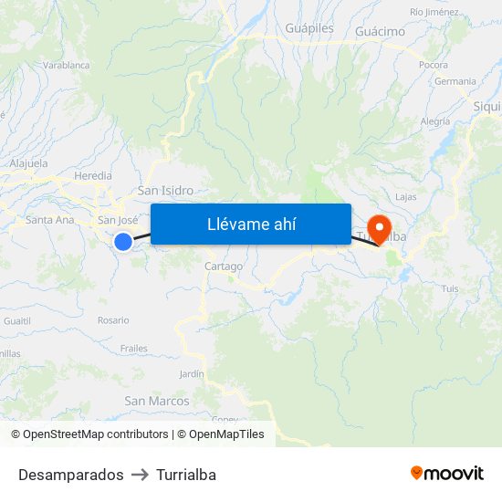 Desamparados to Turrialba map