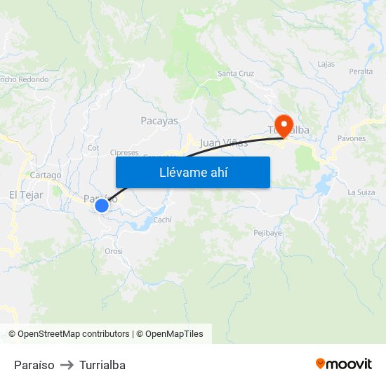 Paraíso to Turrialba map
