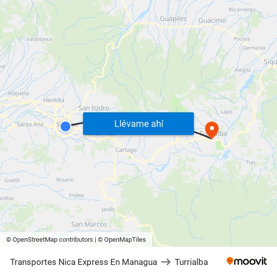 Transportes Nica Express En Managua to Turrialba map