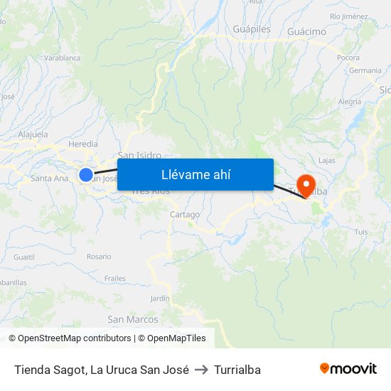 Tienda Sagot, La Uruca San José to Turrialba map