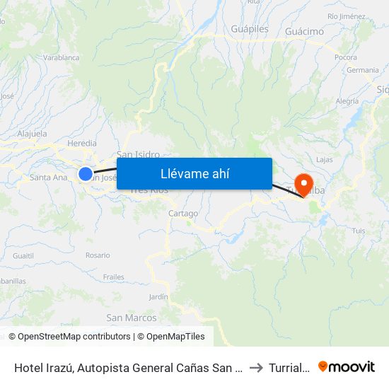 Hotel Irazú, Autopista General Cañas San José to Turrialba map