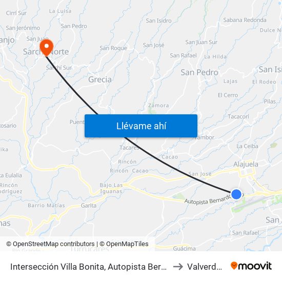 Intersección Villa Bonita, Autopista Bernardo Soto Alajuela to Valverde Vega map