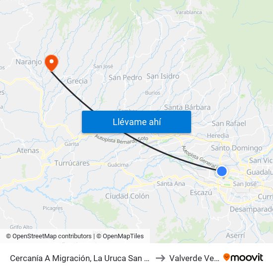 Cercanía A Migración, La Uruca San José to Valverde Vega map