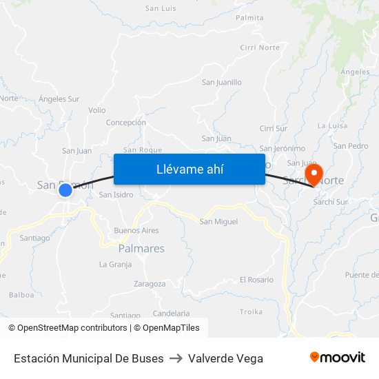 Estación Municipal De Buses to Valverde Vega map