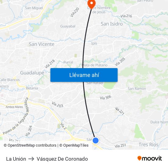 La Unión to Vásquez De Coronado map