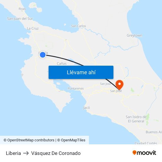 Liberia to Vásquez De Coronado map