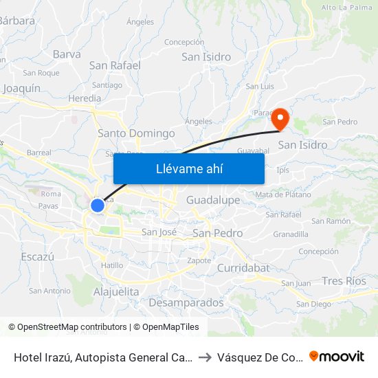 Hotel Irazú, Autopista General Cañas San José to Vásquez De Coronado map