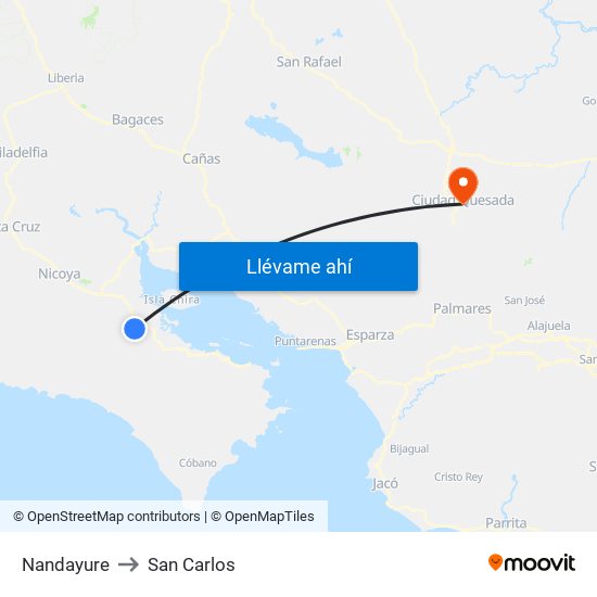 Nandayure to San Carlos map