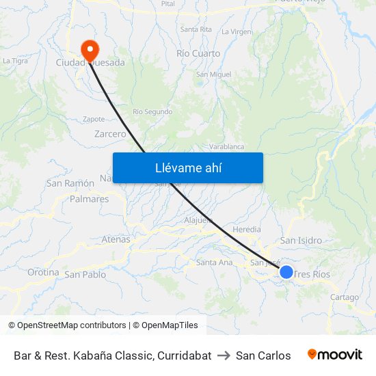 Bar & Rest. Kabaña Classic, Curridabat to San Carlos map