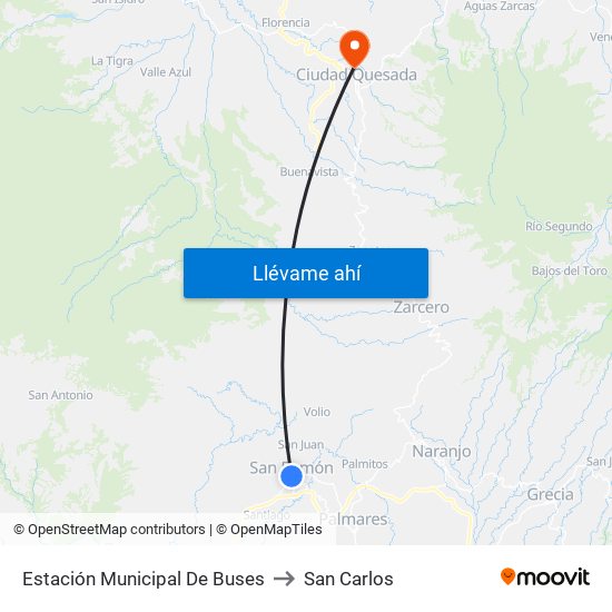 Estación Municipal De Buses to San Carlos map