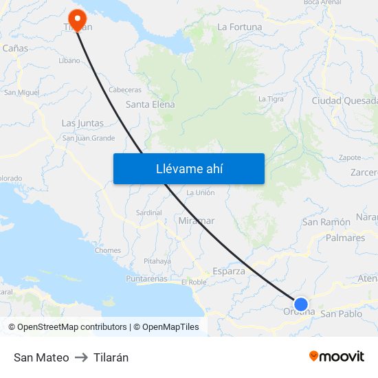 San Mateo to Tilarán map