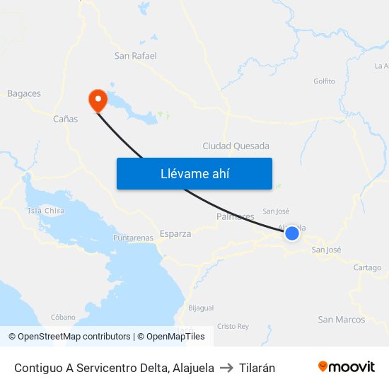 Contiguo A Servicentro Delta, Alajuela to Tilarán map