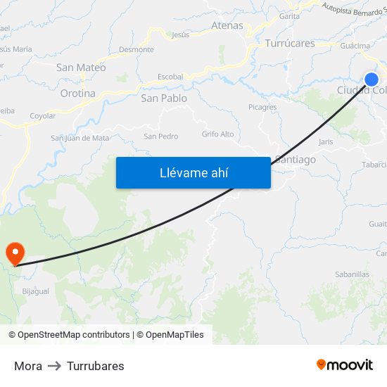 Mora to Turrubares map