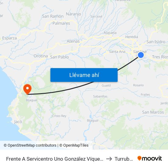 Frente A Servicentro Uno González Víquez, San José to Turrubares map