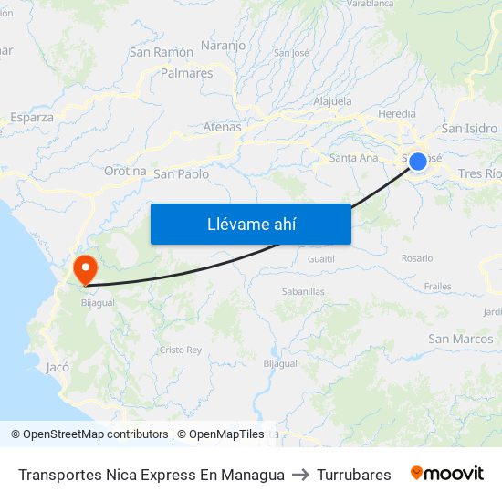 Transportes Nica Express En Managua to Turrubares map