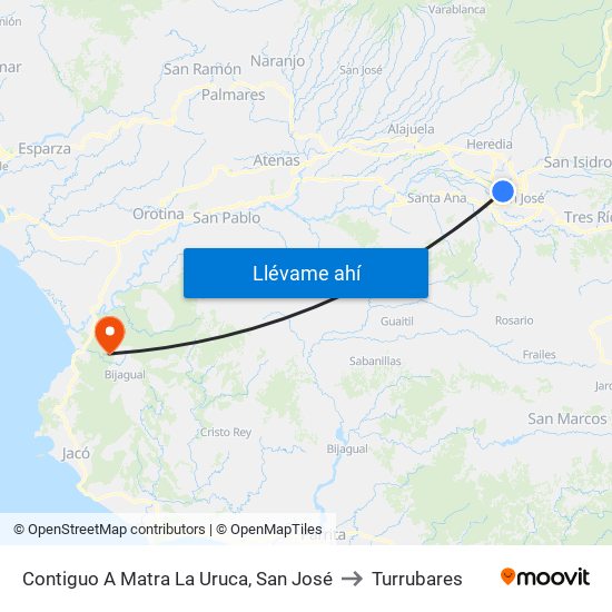 Contiguo A Matra La Uruca, San José to Turrubares map