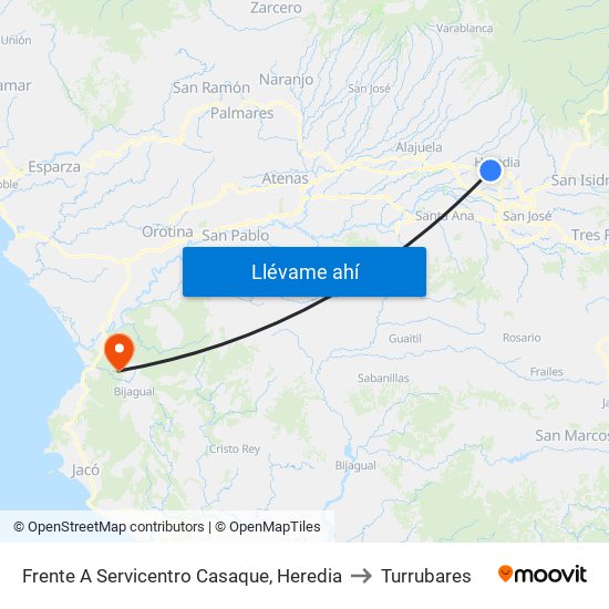 Frente A Servicentro Casaque, Heredia to Turrubares map