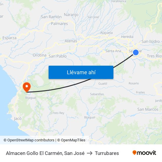 Almacen Gollo El Carmén, San José to Turrubares map
