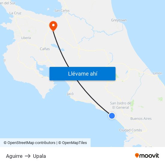 Aguirre to Upala map