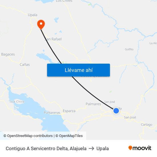 Contiguo A Servicentro Delta, Alajuela to Upala map