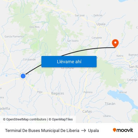 Terminal De Buses Municipal De Liberia to Upala map