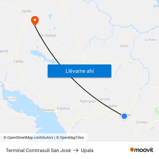 Terminal Comtrasuli San José to Upala map