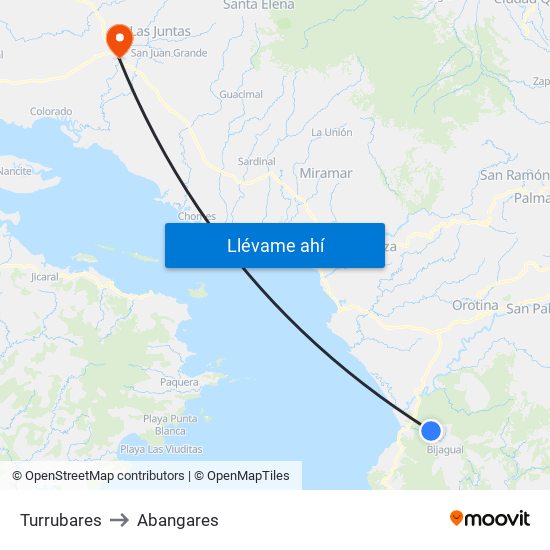 Turrubares to Abangares map