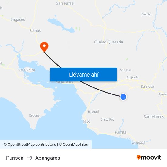 Puriscal to Abangares map