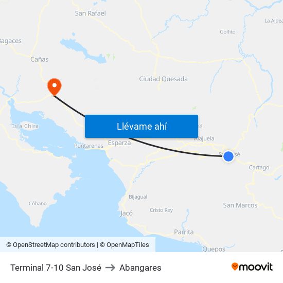 Terminal 7-10 San José to Abangares map