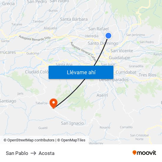 San Pablo to Acosta map