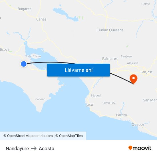 Nandayure to Acosta map