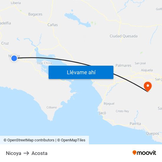 Nicoya to Acosta map