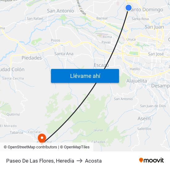 Paseo De Las Flores, Heredia to Acosta map