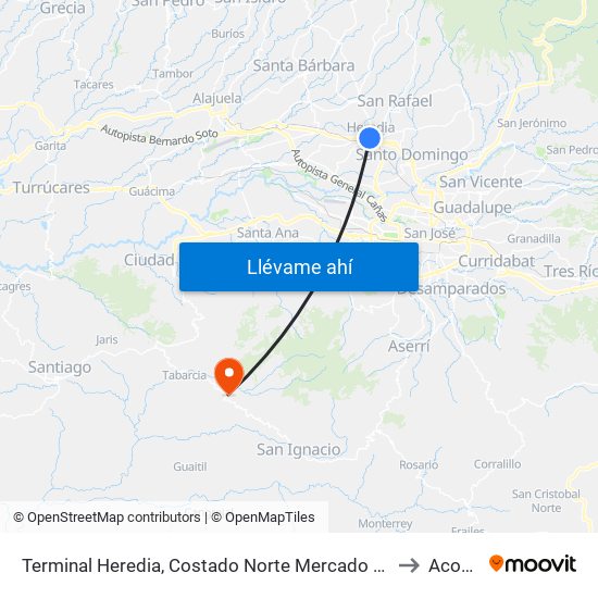 Terminal Heredia, Costado Norte Mercado Heredia to Acosta map