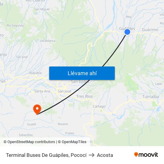 Terminal Buses De Guápiles, Pococí to Acosta map