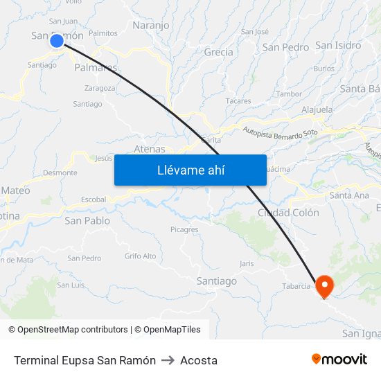 Terminal Eupsa San Ramón to Acosta map