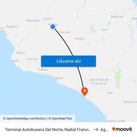 Terminal Autobusera Del Norte, Radial Francisco J. Orlich Alajuela to Aguirre map