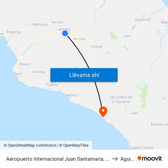 Aeropuerto Internacional Juan Santamaría, Alajuela to Aguirre map