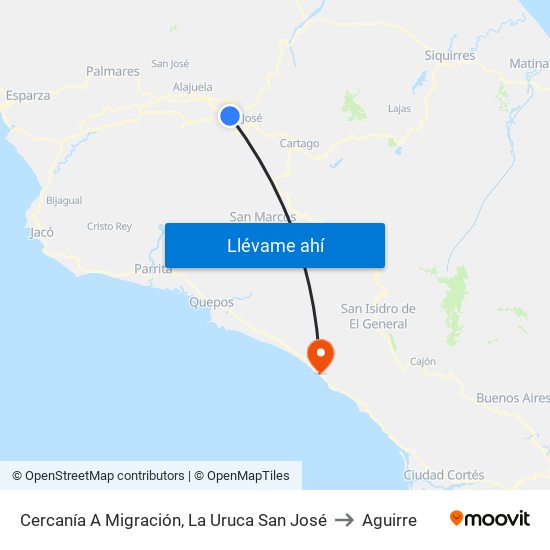 Cercanía A Migración, La Uruca San José to Aguirre map