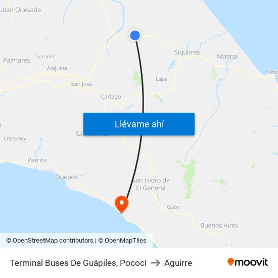 Terminal Buses De Guápiles, Pococí to Aguirre map