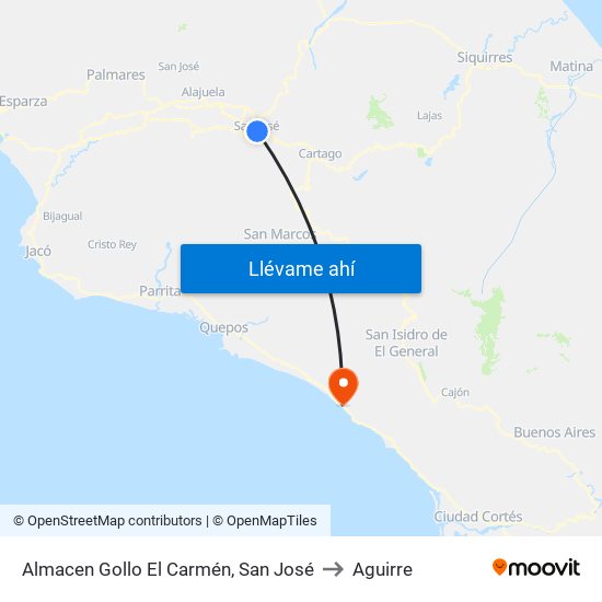Almacen Gollo El Carmén, San José to Aguirre map
