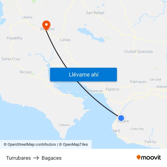 Turrubares to Bagaces map