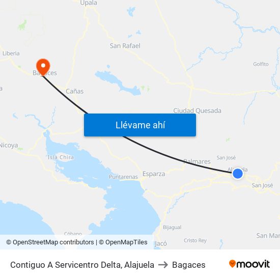 Contiguo A Servicentro Delta, Alajuela to Bagaces map