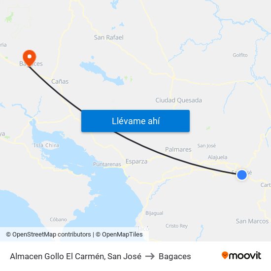 Almacen Gollo El Carmén, San José to Bagaces map