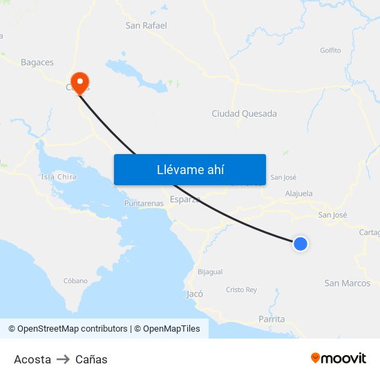 Acosta to Cañas map
