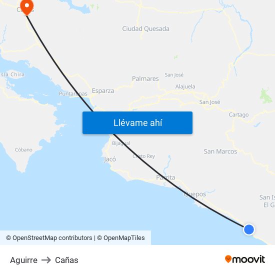 Aguirre to Cañas map