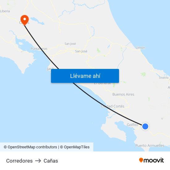 Corredores to Cañas map