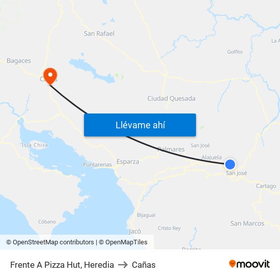 Frente A Pizza Hut, Heredia to Cañas map