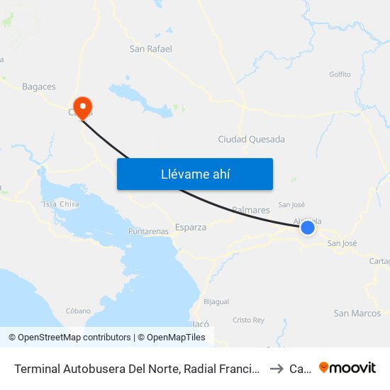 Terminal Autobusera Del Norte, Radial Francisco J. Orlich Alajuela to Cañas map
