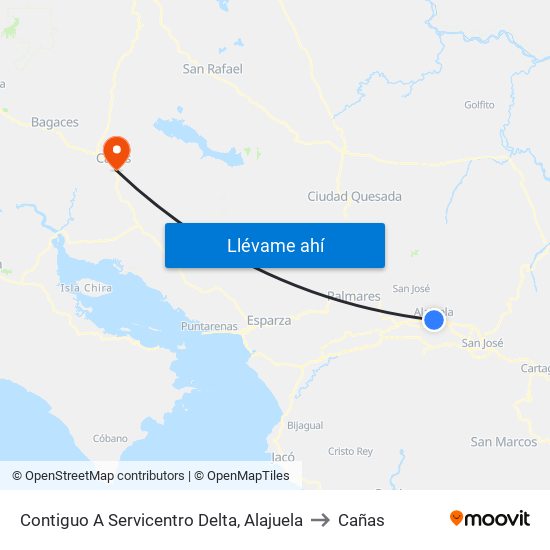 Contiguo A Servicentro Delta, Alajuela to Cañas map
